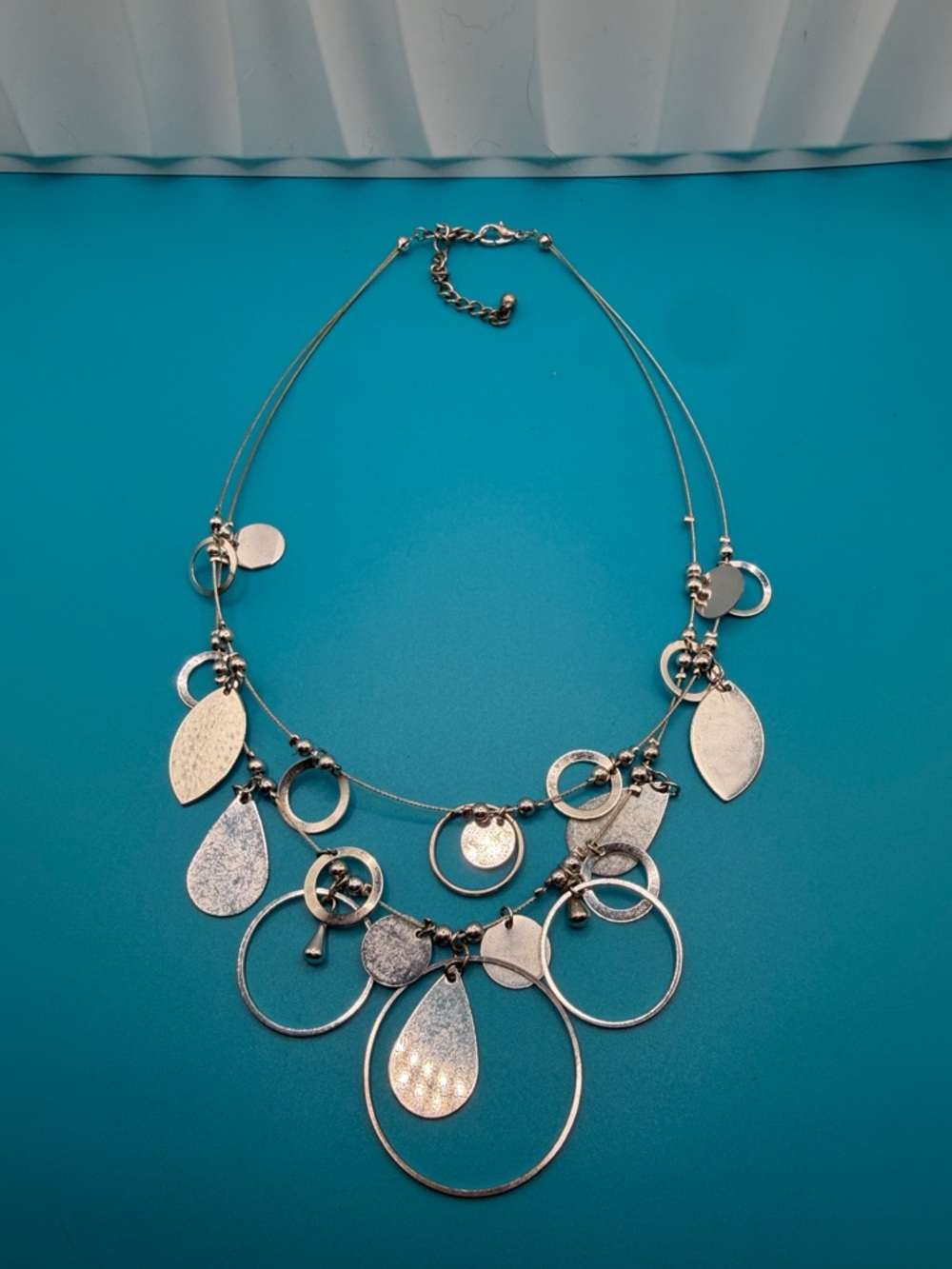 Silver Multi-Shape Statement Necklace - Elegant Layered Design